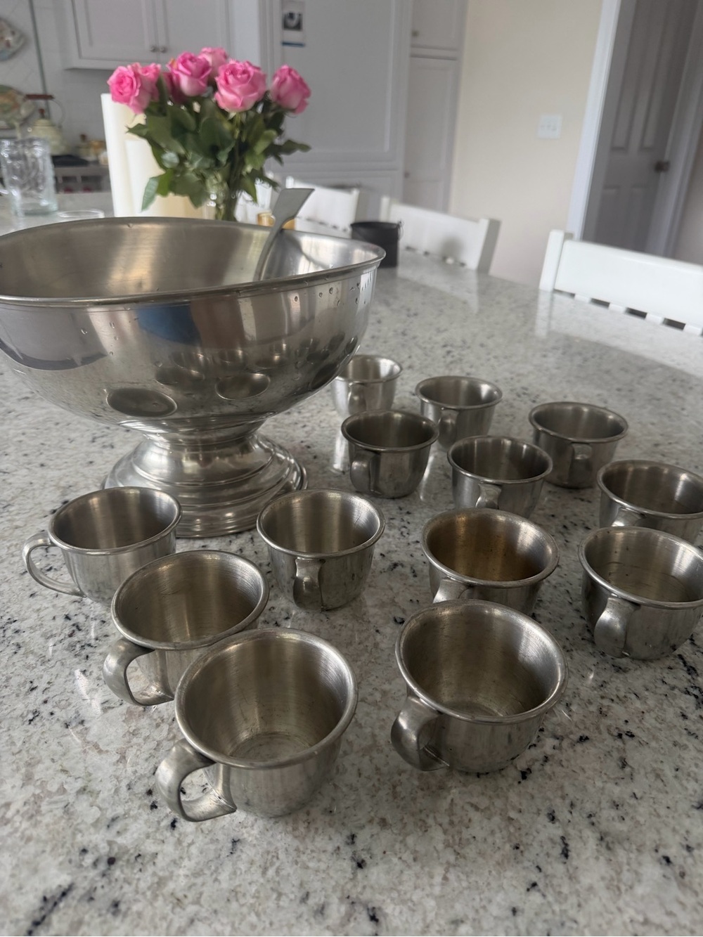 Vintage Woodbury Pewter Punch Bowl Set with 12 Matching Cups